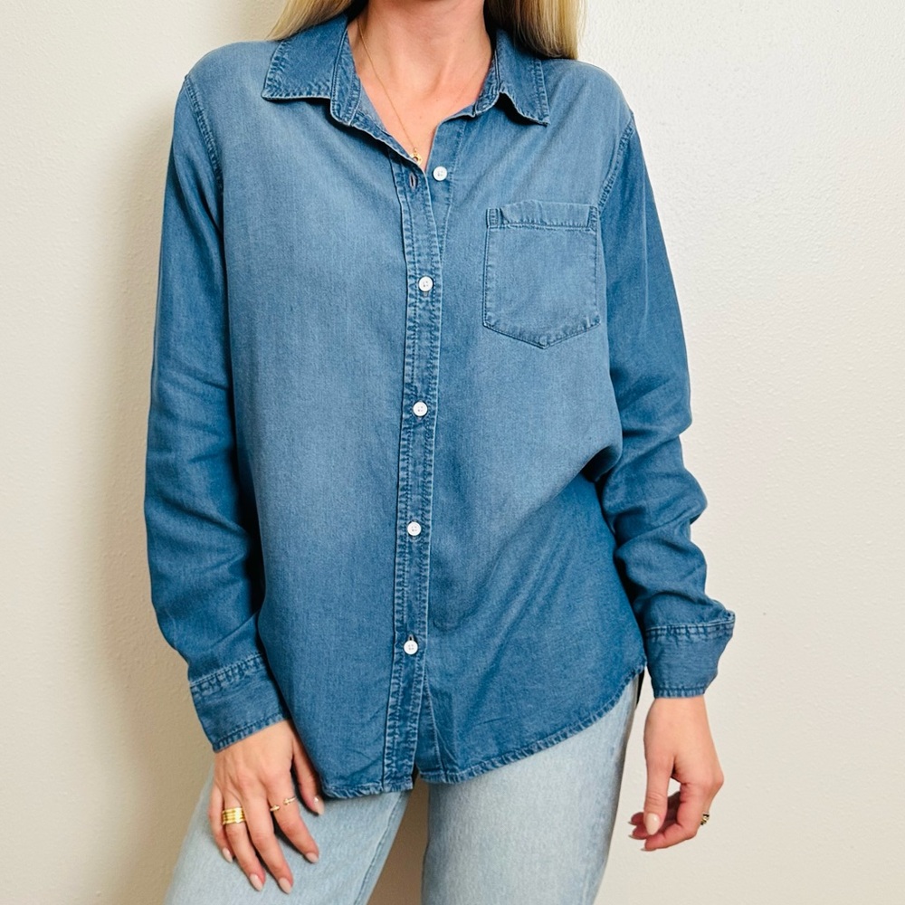 New Lola River Harper Classic Casual Blue Denim Button Down Chambray Shirt